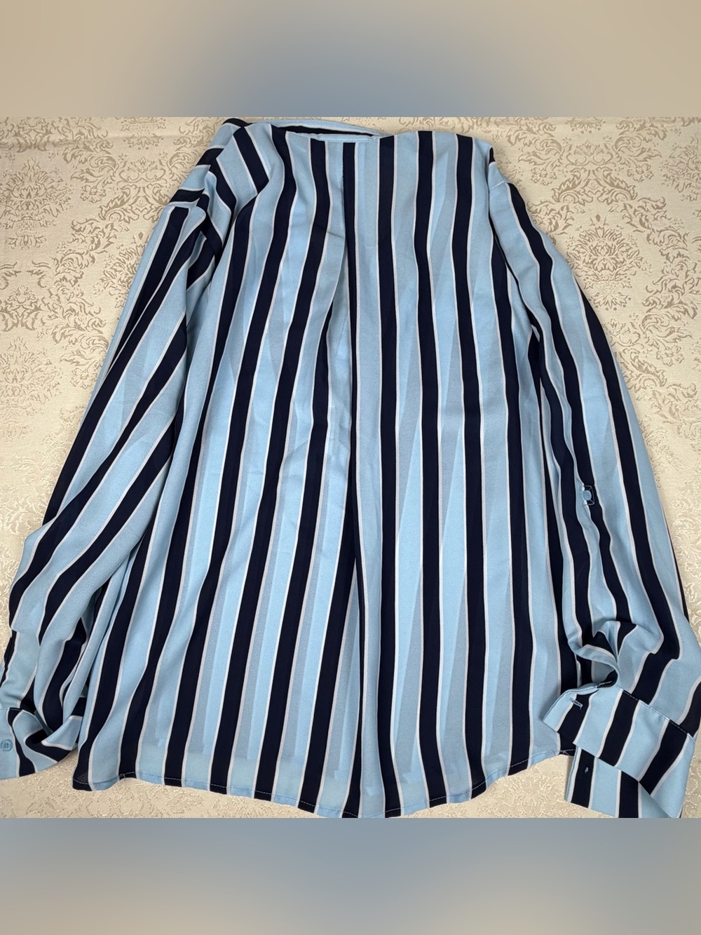 New York & Company Light Blue and Navy Striped Button-Down Shirt - Picture 7 of 7